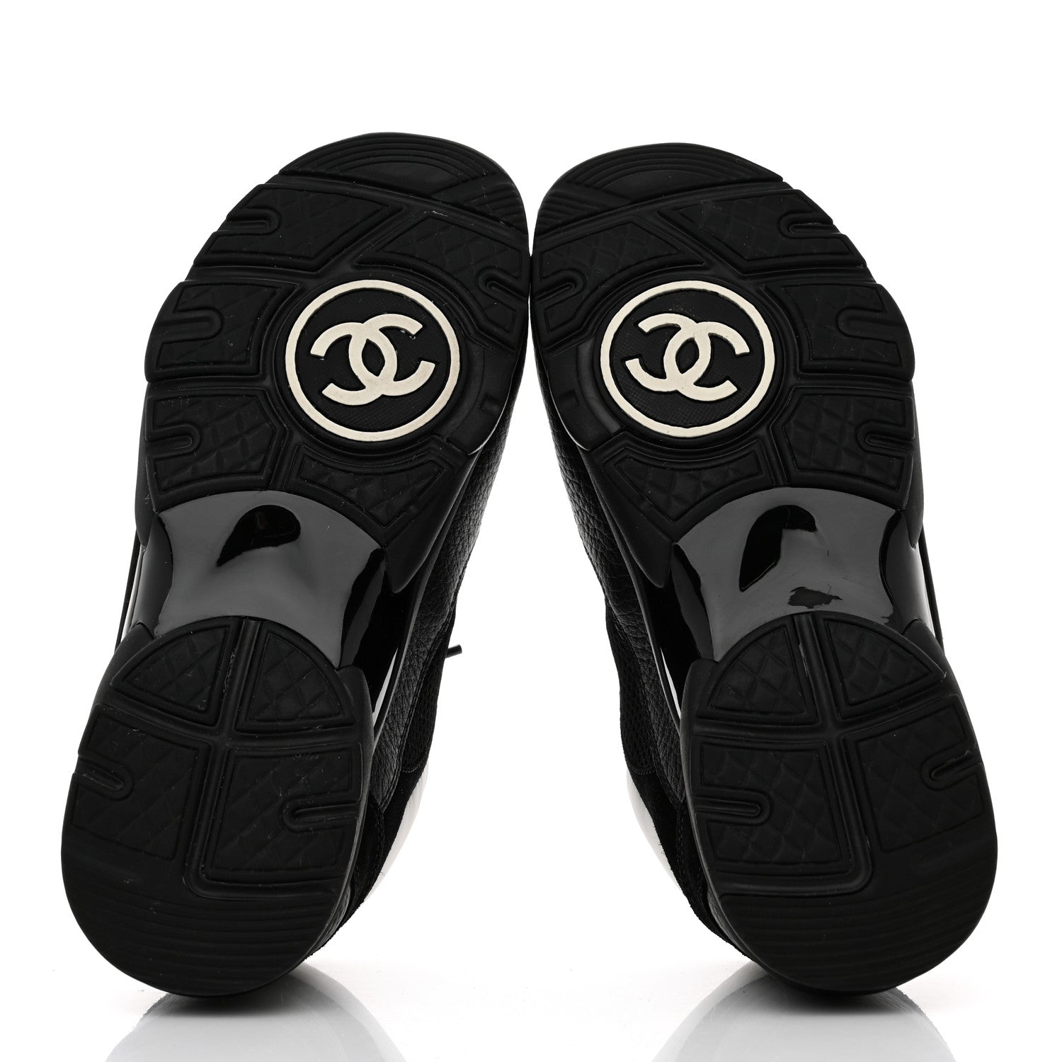 Chanel Mesh Suede Grained Calfskin Womens CC Sneakers 36.5 Black White 5 of 9