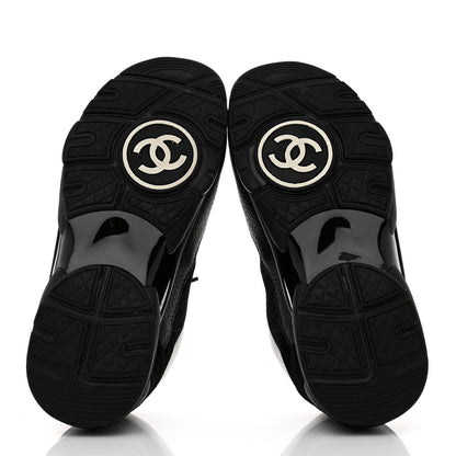 Chanel Mesh Suede Grained Calfskin Womens CC Sneakers 36.5 Black White 5 of 9