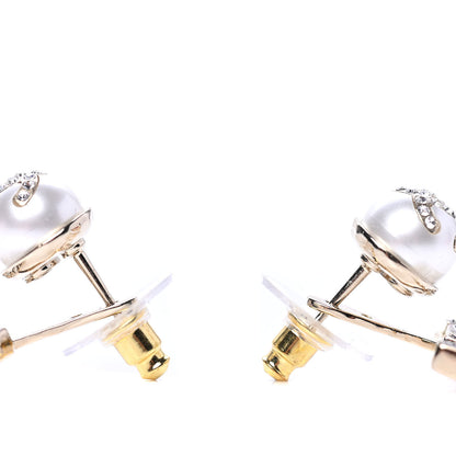 Chanel Pearl Crystal Logo Earrings Gold Pearly White 3 of 4
