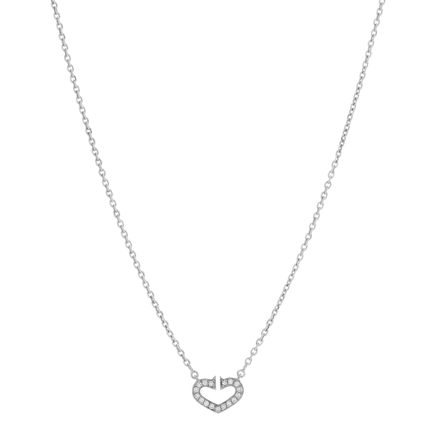 18K White Gold Diamond Small Hearts and Symbols Pendant Necklace