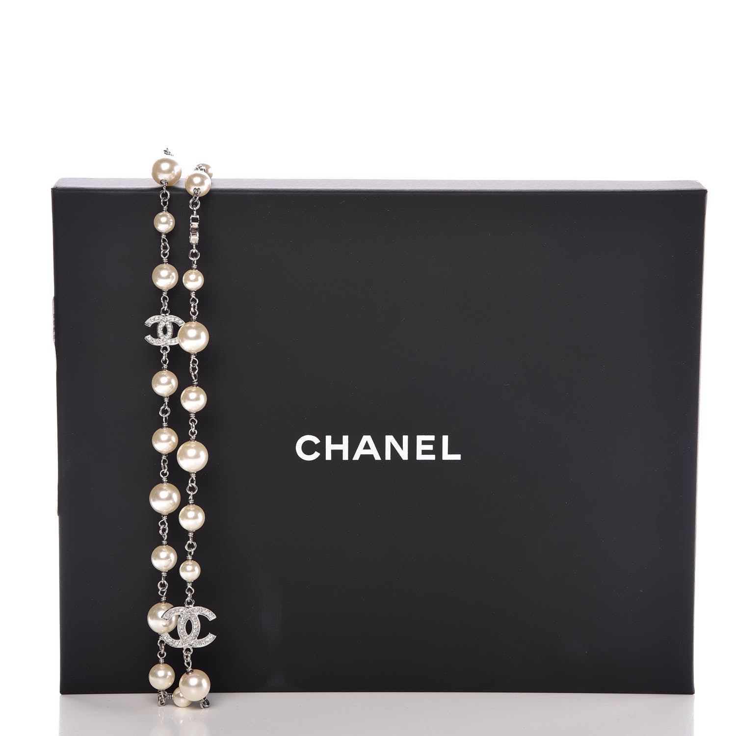 Chanel Crystal Pearl CC Long Necklace Silver 7 of 7