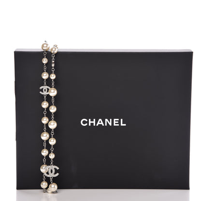 Chanel Crystal Pearl CC Long Necklace Silver 7 of 7