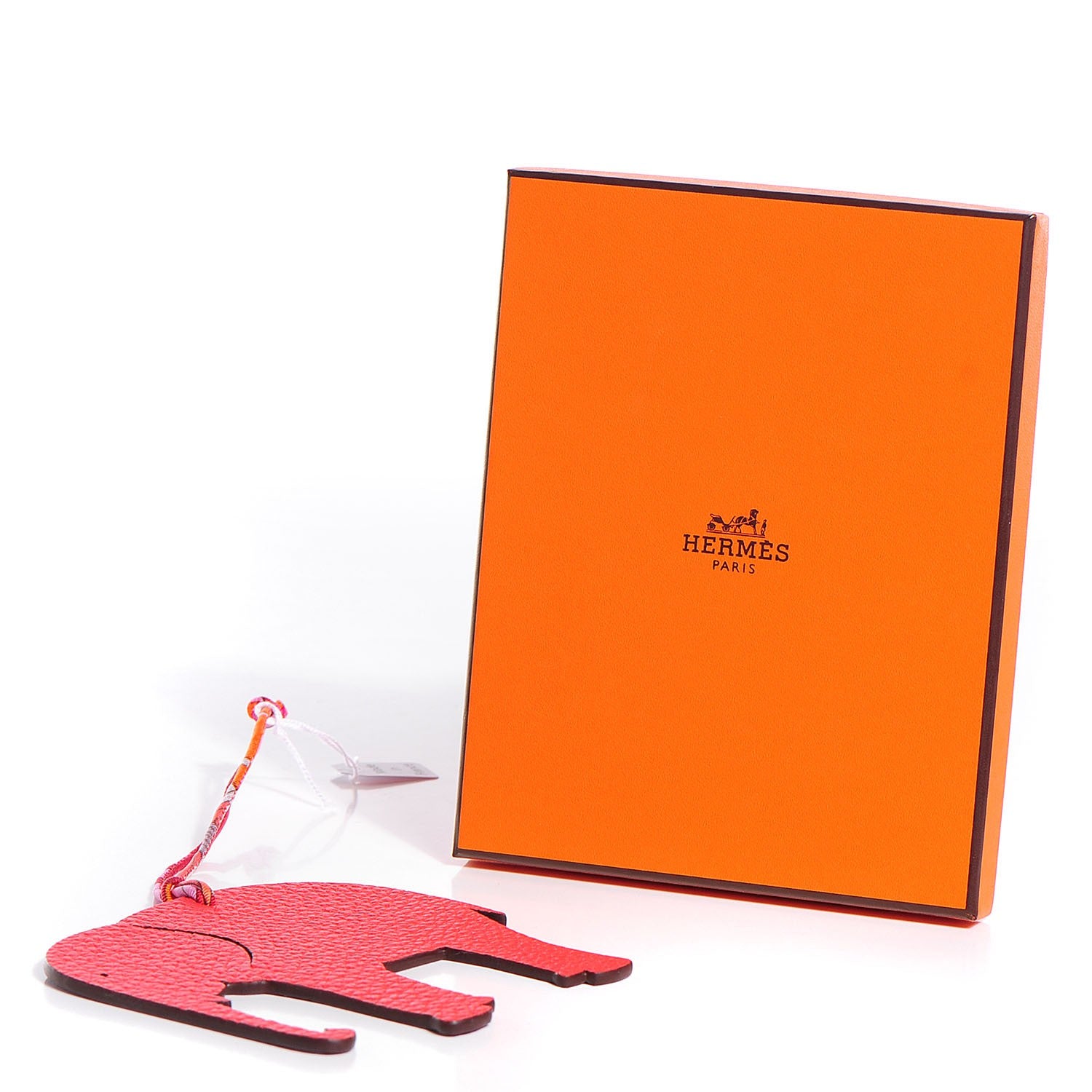 Hermes Epsom Togo Petit H Elephant Bag Charm Anemone Capucine 5 of 5