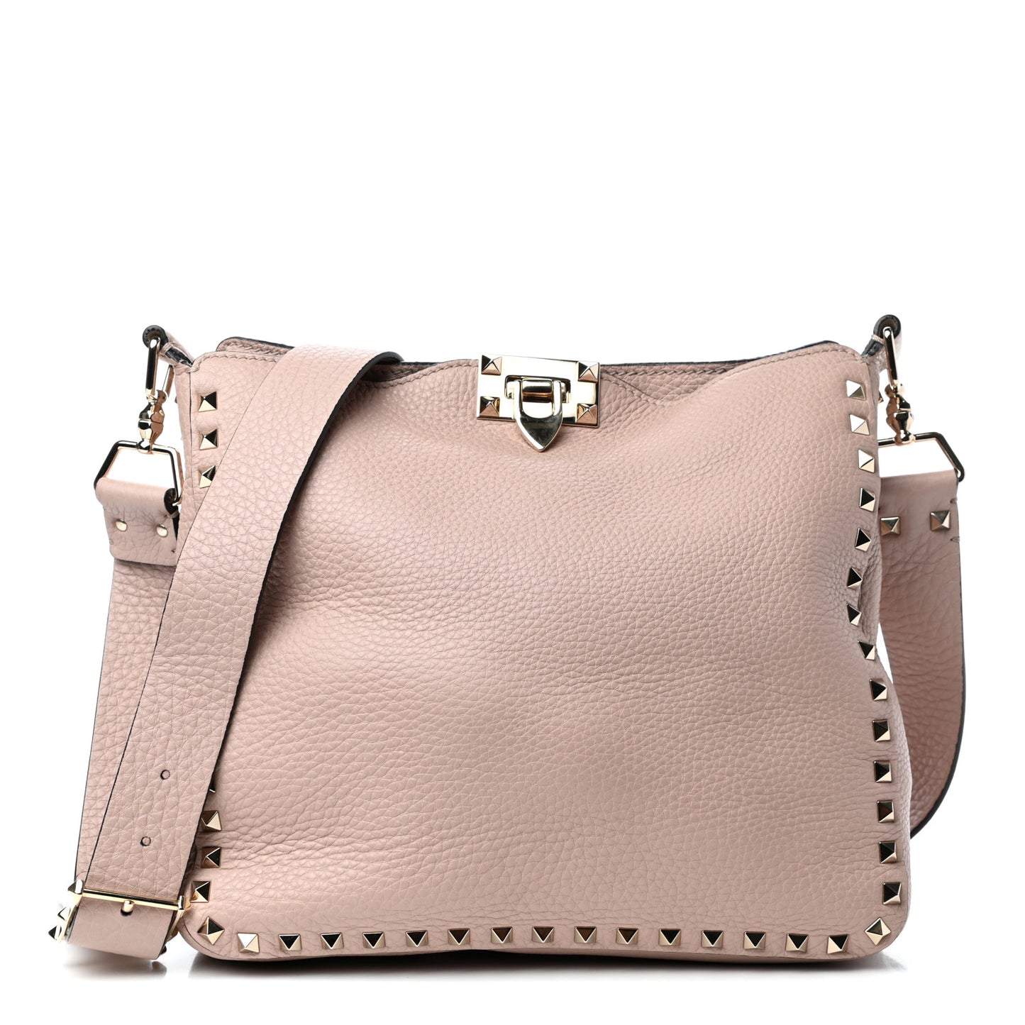 Pebbled Calfskin Small Rockstud Flip-Lock Messenger Bag Poudre