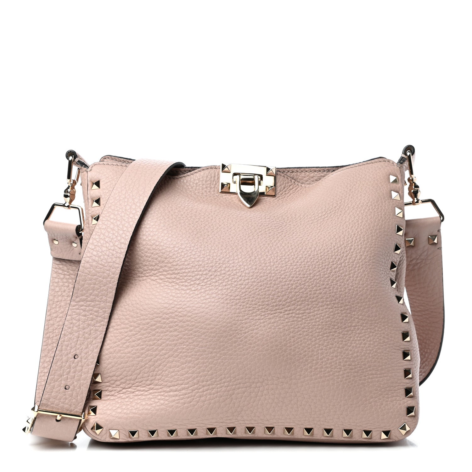 Valentino Garavani Pebbled Calfskin Small Rockstud Flip-Lock Messenger Bag Poudre 1 of 10