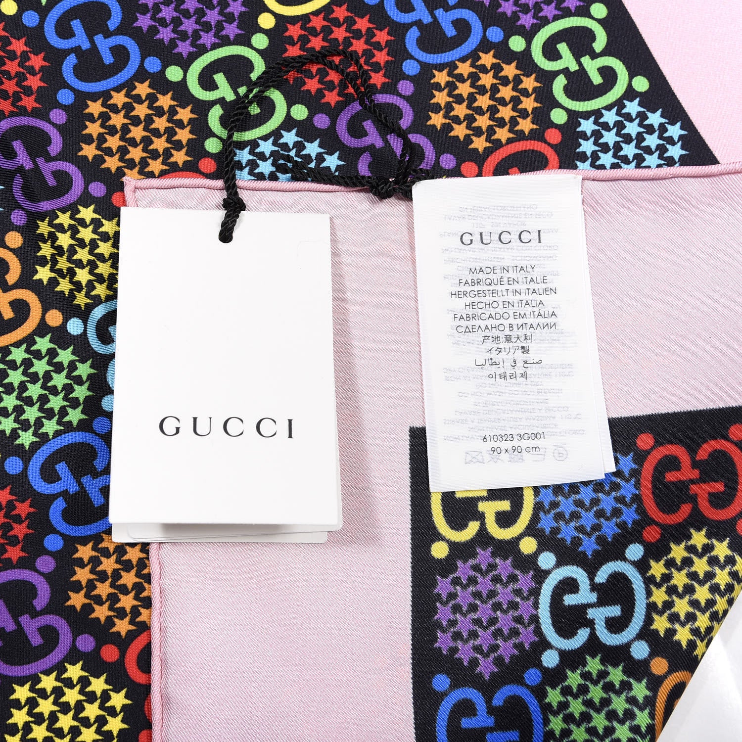 Gucci Silk Twill Lady GG Psychedelic Square Scarf Black Pink 2 of 3