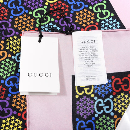 Gucci Silk Twill Lady GG Psychedelic Square Scarf Black Pink 2 of 3