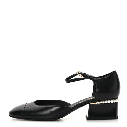 Chanel Shiny Goatskin Pearl Mary Jane Flats 39.5 Black 2 of 16