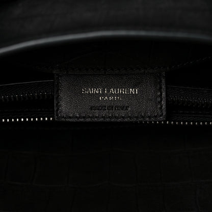 Saint Laurent Crocodile Embossed Suede Small Supple Sac de Jour Black 5 of 9