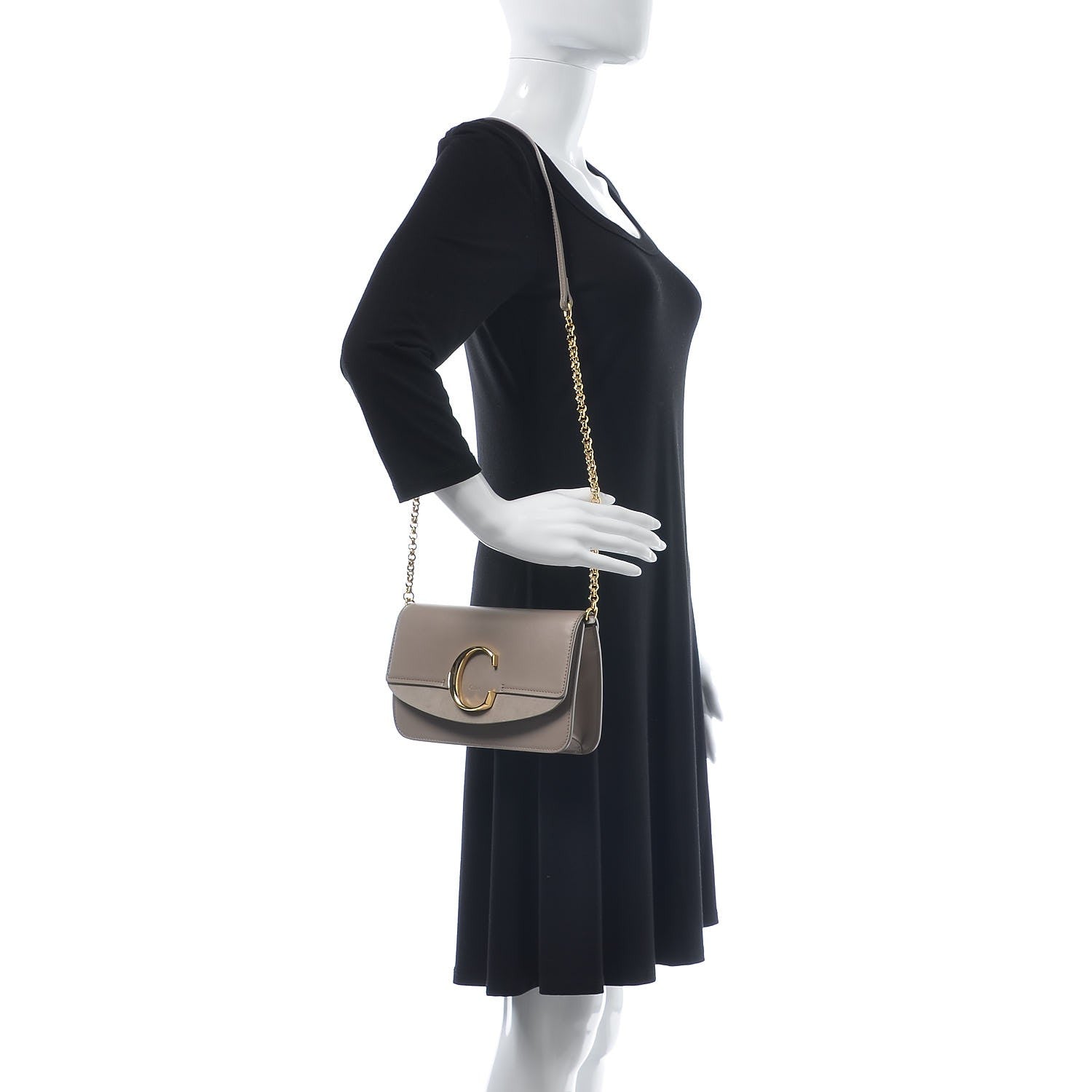 Chloe Calfskin Suede C Clutch With Chain Motty Grey 2 of 8