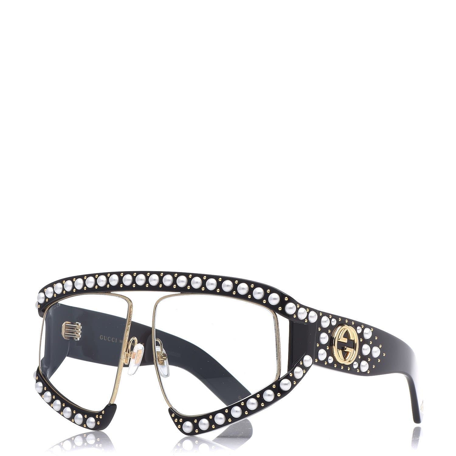 Gucci Acetate Pearl Rectangular Frame Sunglasses GG0234S Black 1 of 7