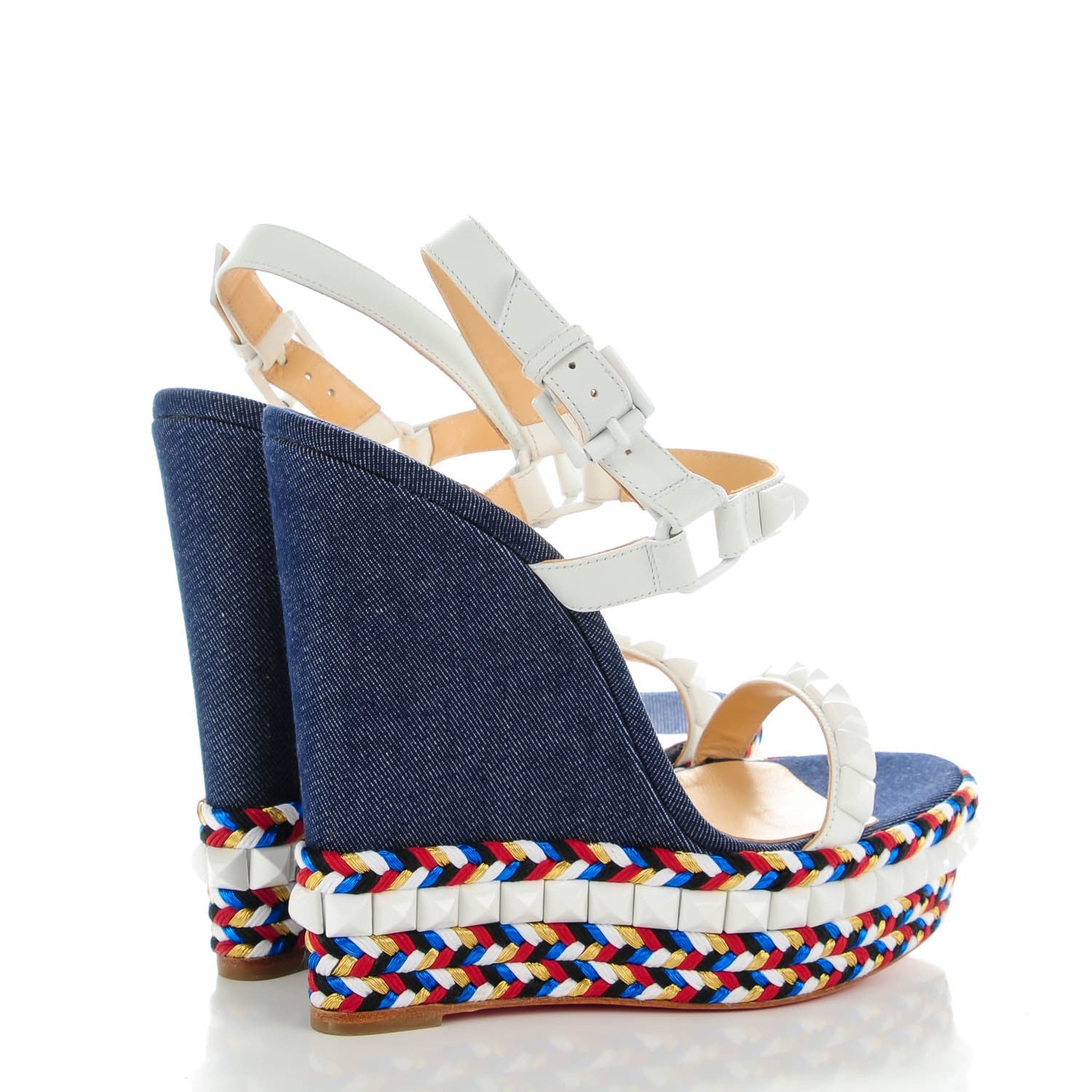Christian Louboutin Calfskin Rope Denim Cataclou 140 Wedge Sandals 39 White Blue 4 of 8