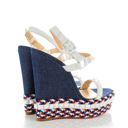 Christian Louboutin Calfskin Rope Denim Cataclou 140 Wedge Sandals 39 White Blue 4 of 8