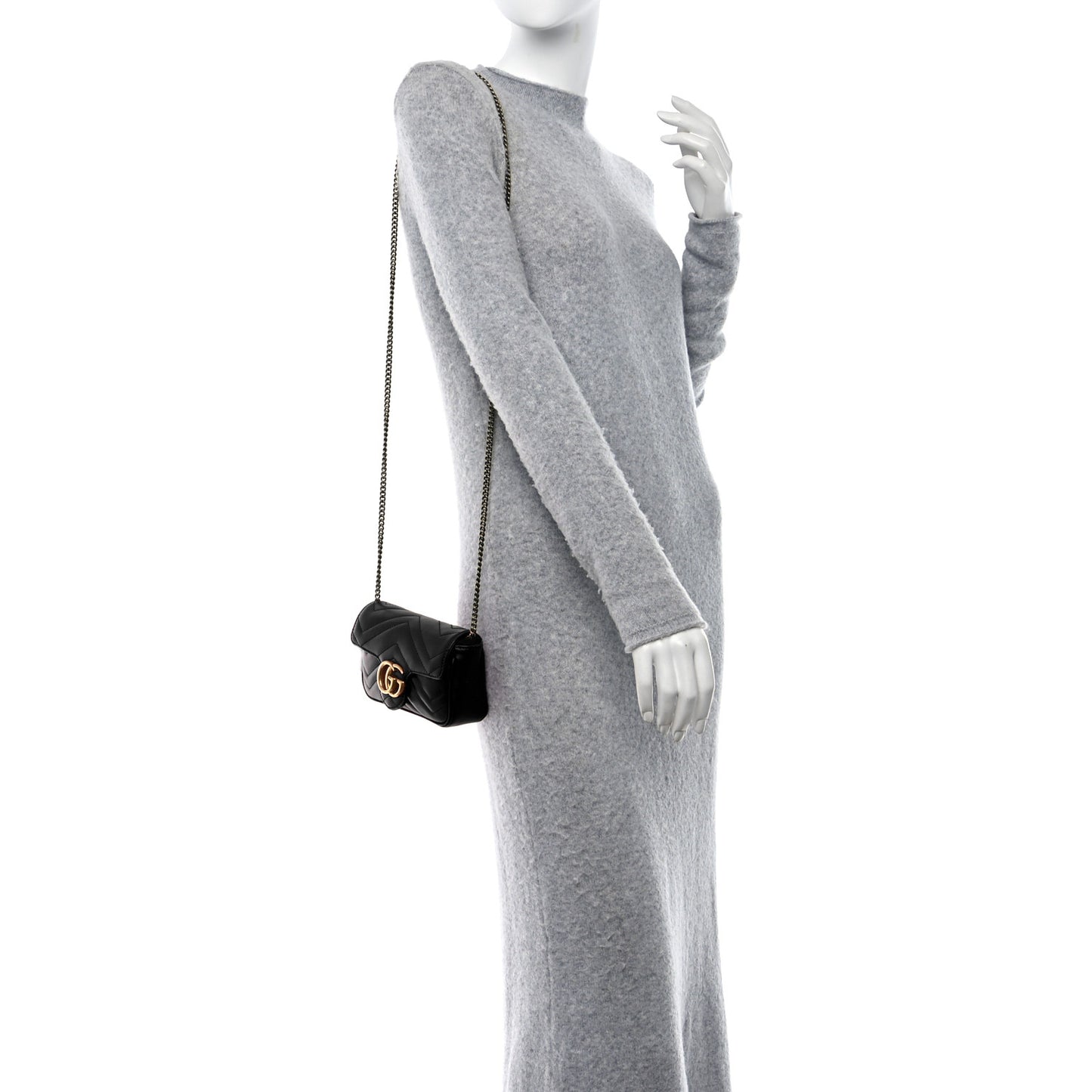 Calfskin Matelasse Super Mini GG Marmont Shoulder Bag Black