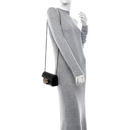 Gucci Calfskin Matelasse Super Mini GG Marmont Shoulder Bag Black 2 of 11