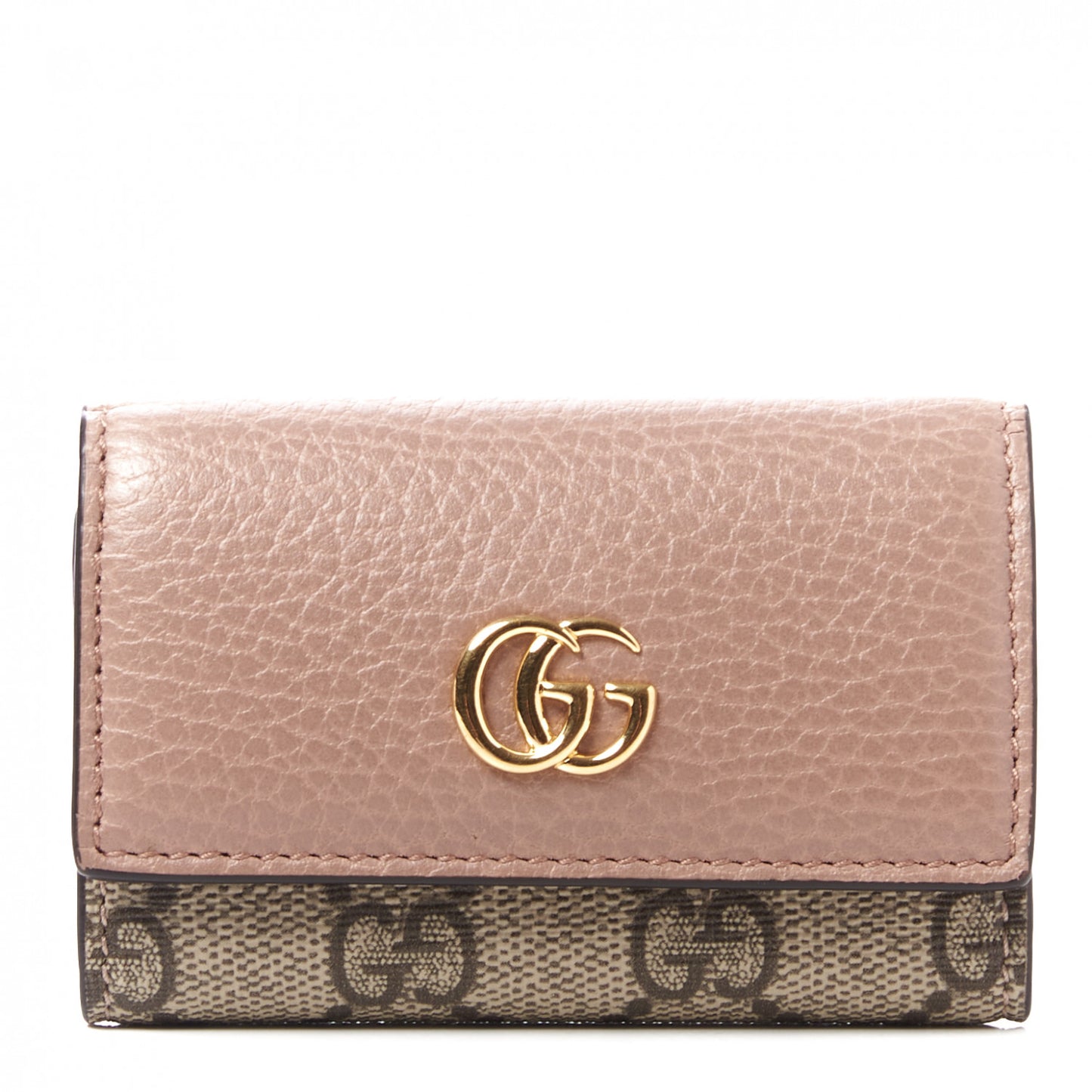 Dollar Calfskin GG Supreme Monogram GG Marmont 6 Key Holder Case Porcelain Rose Beige Ebony