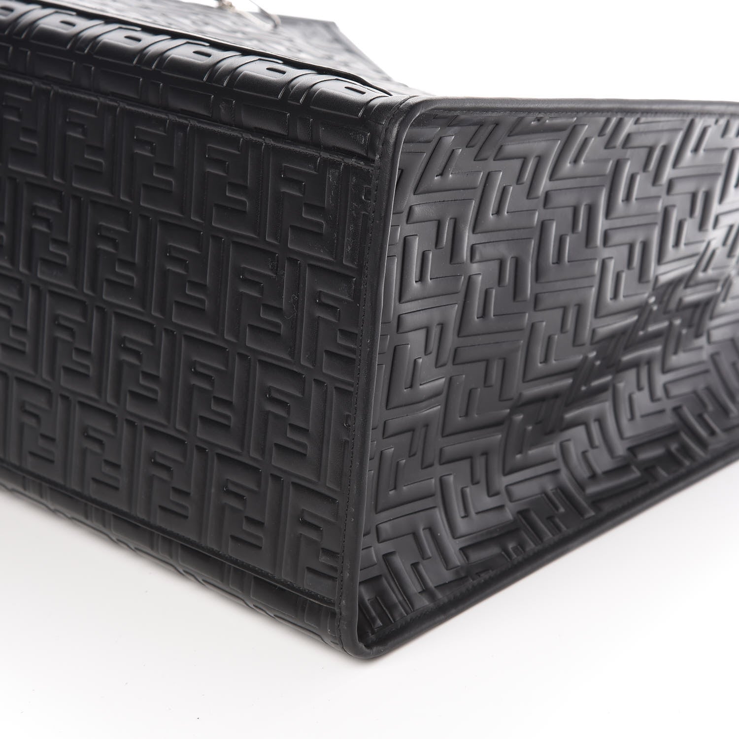 Fendi Vitello Century Wicker FF 1974 Embossed Large Runaway Shopper Tote Black 9 of 9
