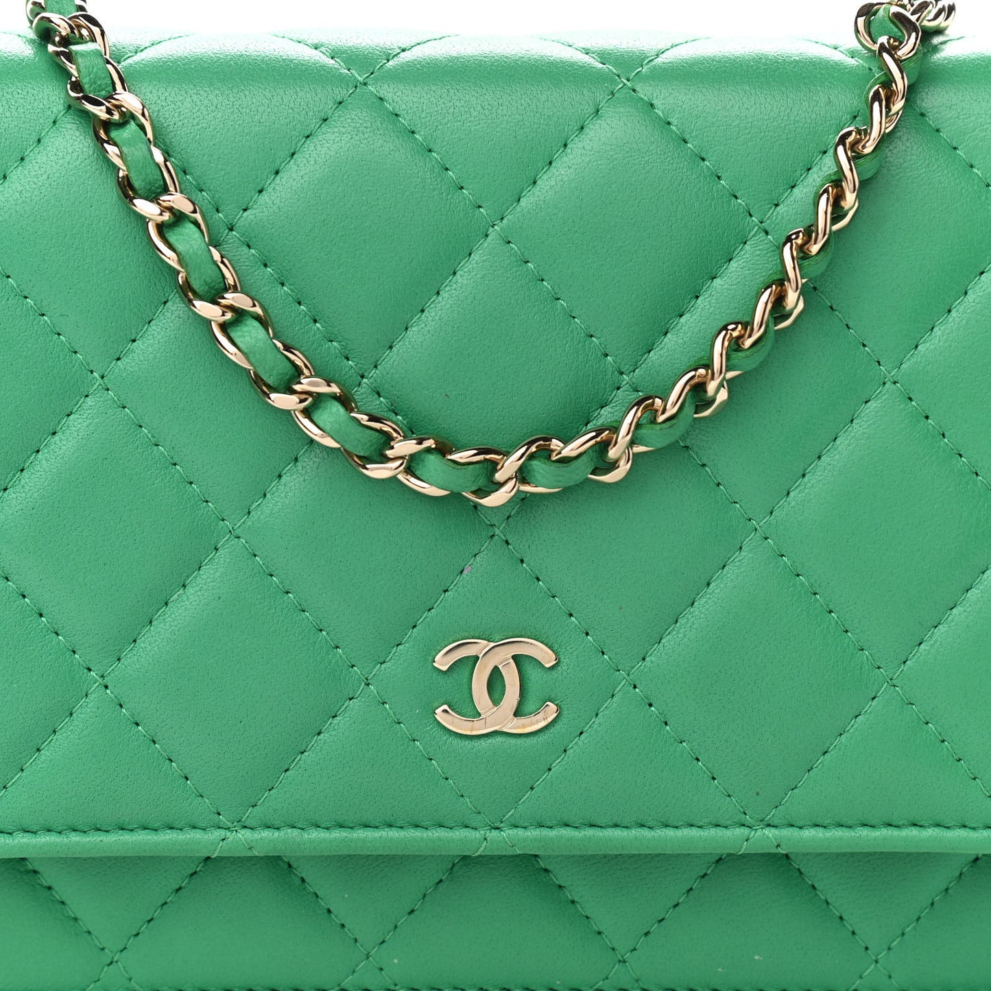 Lambskin Quilted Wallet On Chain WOC Green