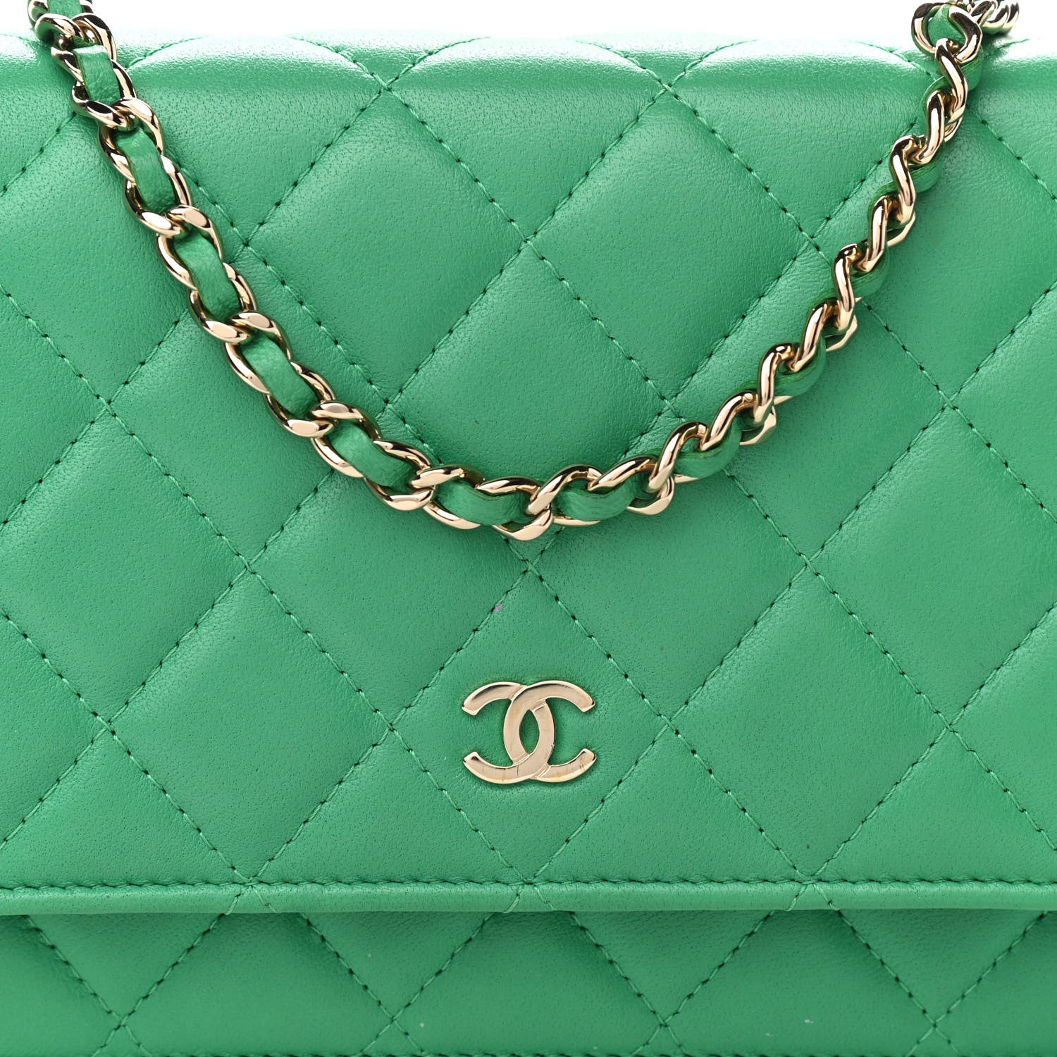 Chanel Lambskin Quilted Wallet On Chain WOC Green 8 of 12