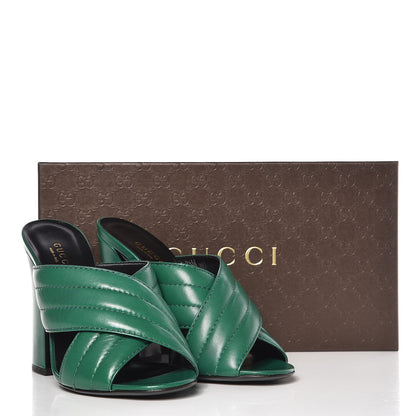 Gucci Malaga Kid Webby Crossover High Heel Slide Sandals 38.5 Emerald 10 of 10