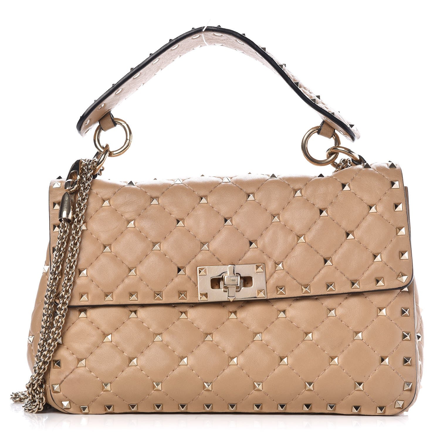 Valentino Garavani Nappa Medium Rockstud Spike Shoulder Bag Camel Rose 1 of 8