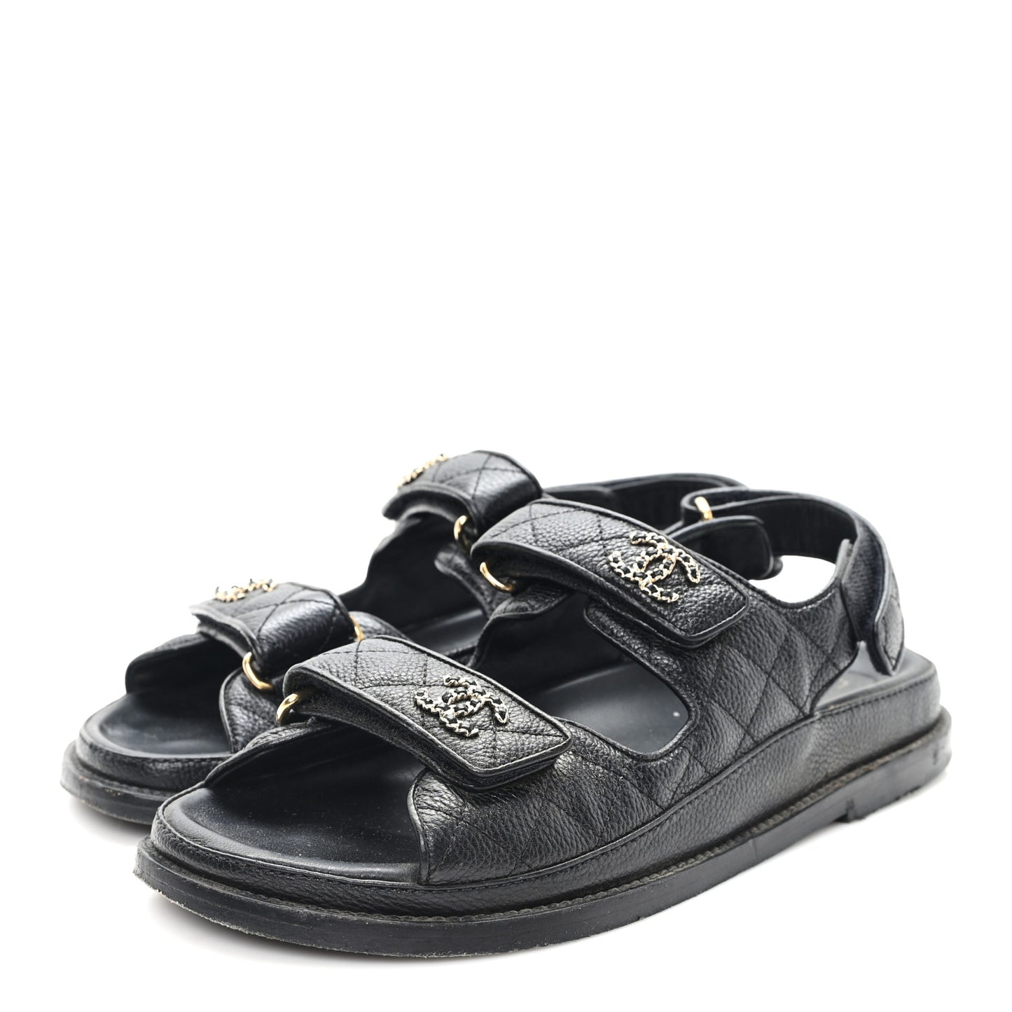 Grained Calfskin Velcro Dad Sandals 38 Black