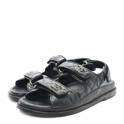 Chanel Grained Calfskin Velcro Dad Sandals 38 Black 4 of 9