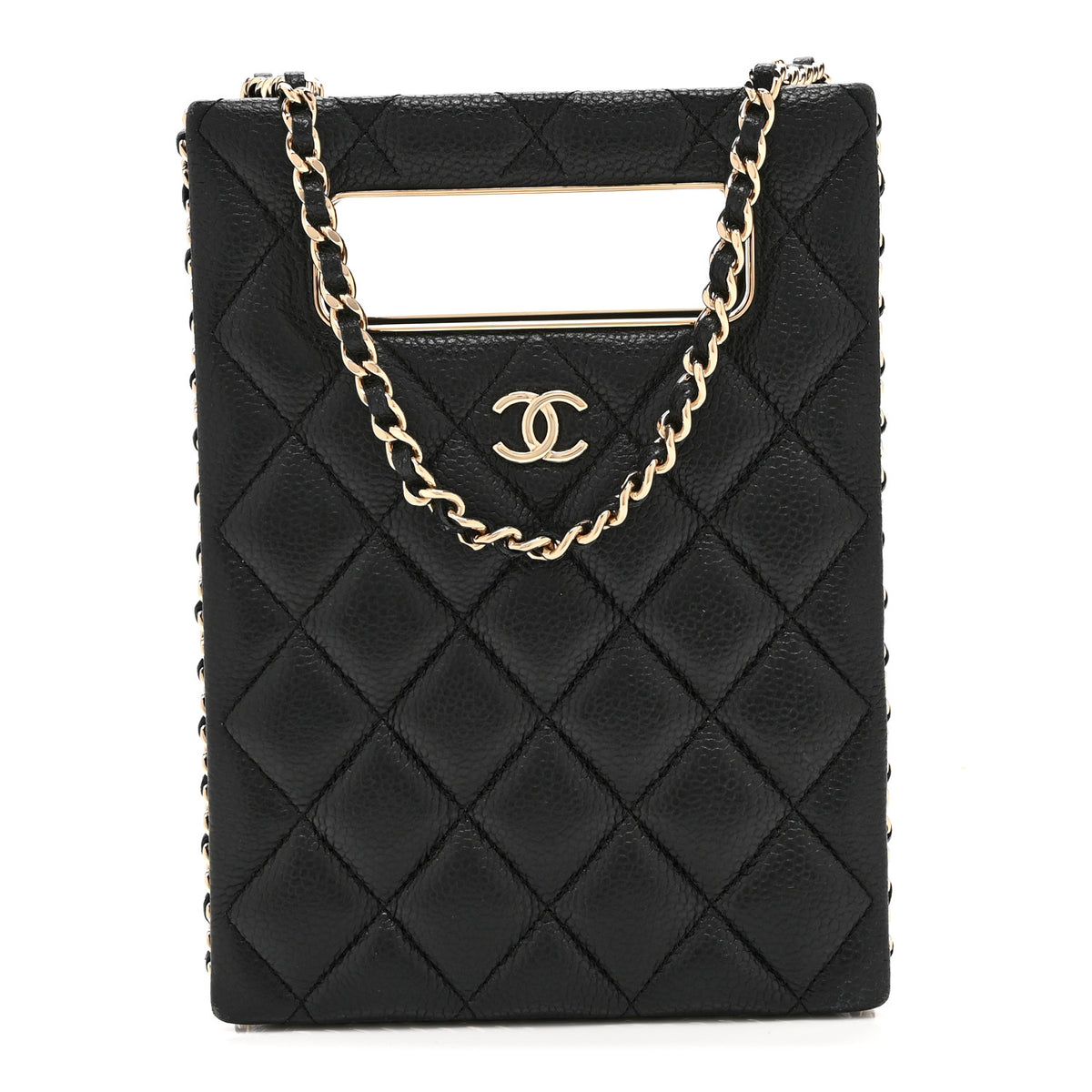 Caviar Quilted Evening Box Bag Black