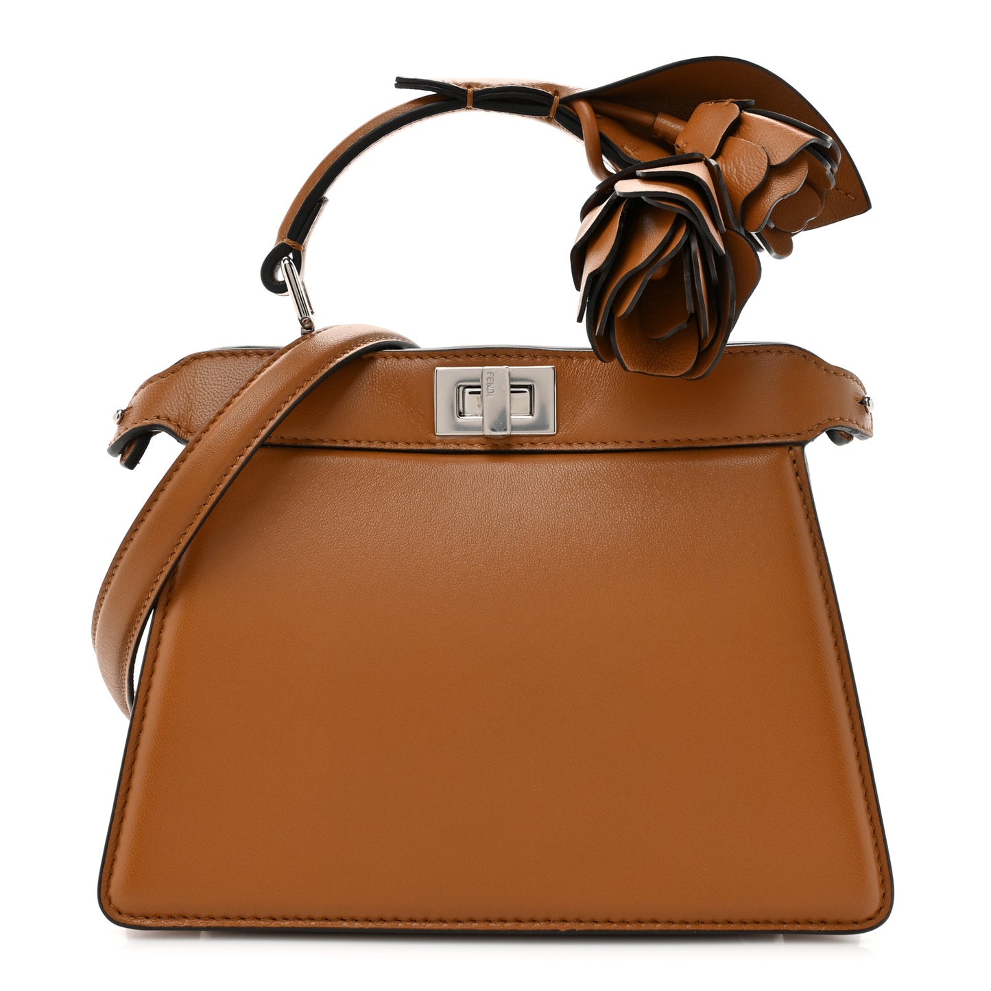 Shiny Nappa Flower Petite Peekaboo I SEE U Satchel Caramello