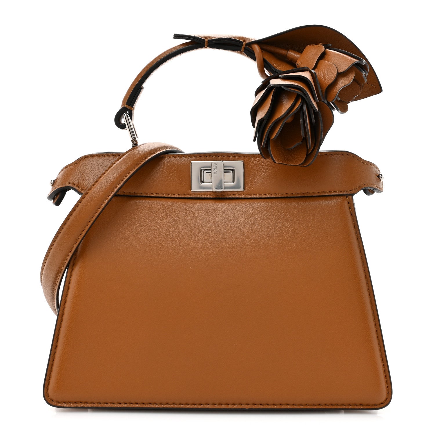 Fendi Shiny Nappa Flower Petite Peekaboo I SEE U Satchel Caramello 1 of 10