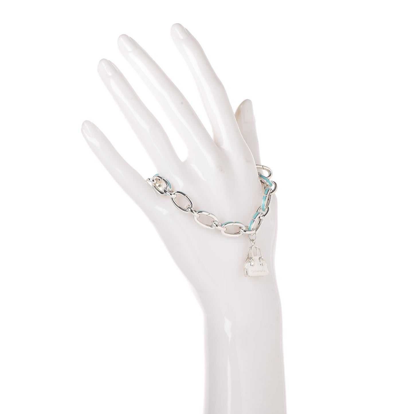 Sterling Silver Enamel Clasping Link Charm Bracelet Blue