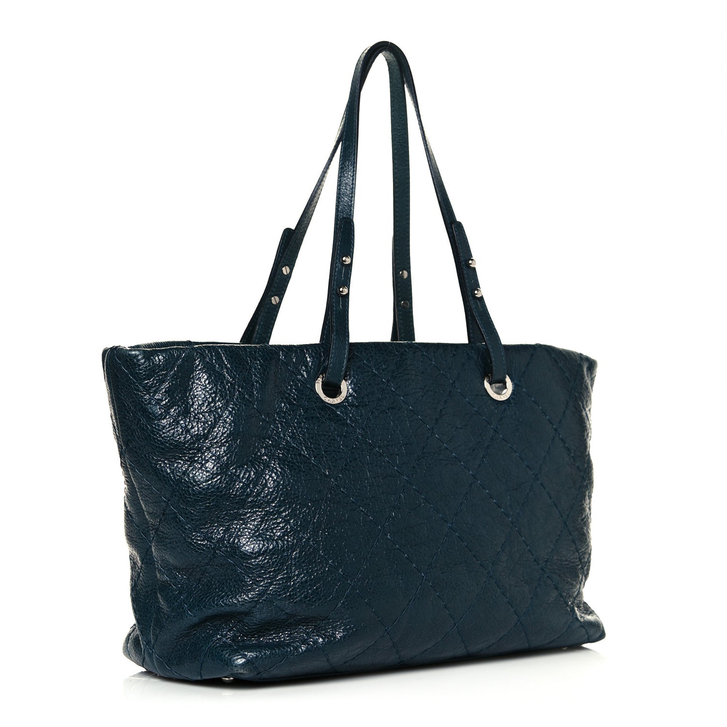 Glazed Calfskin Large On The Road Tote Dark Blue