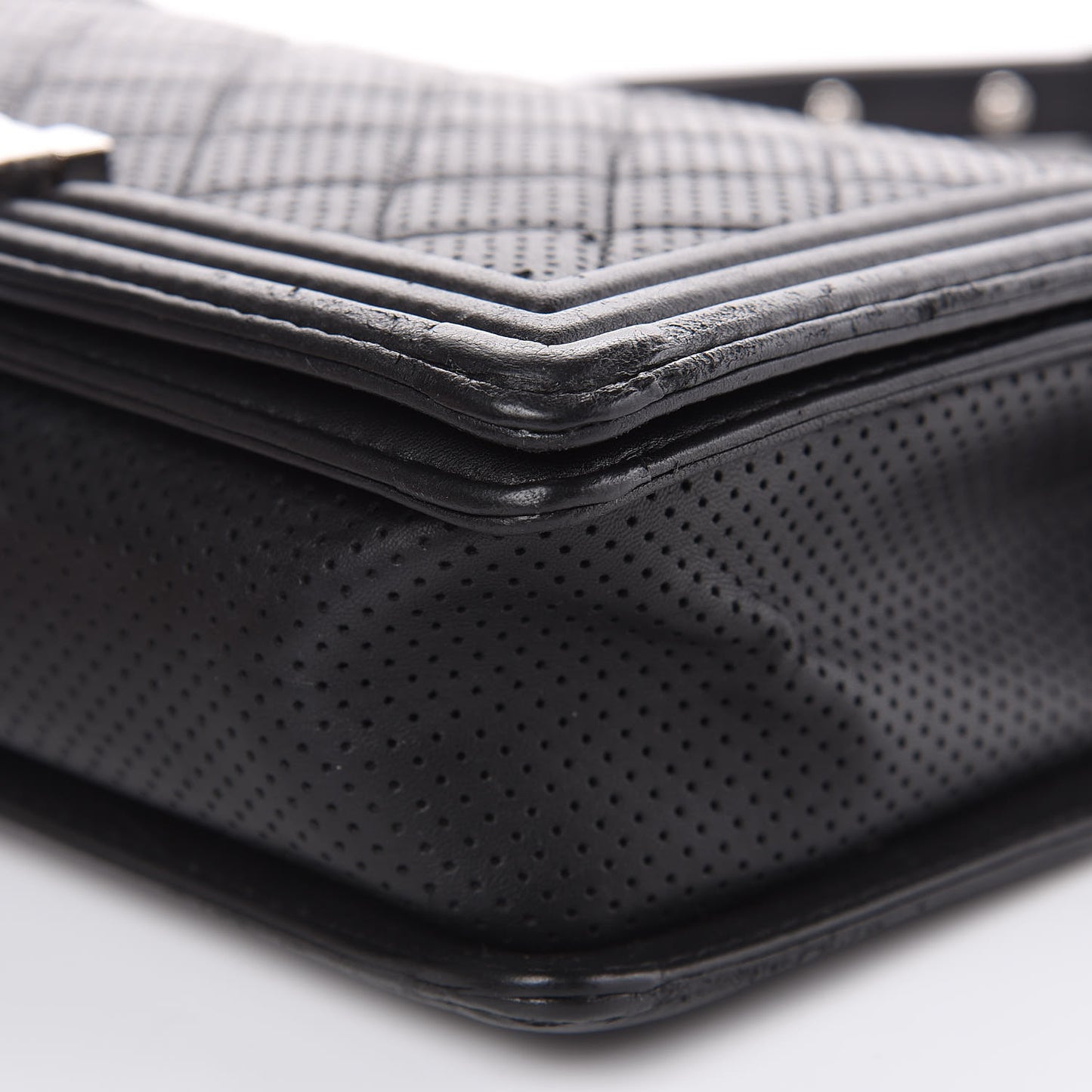 Perforated Lambskin Quilted New Medium Boy Flap Black