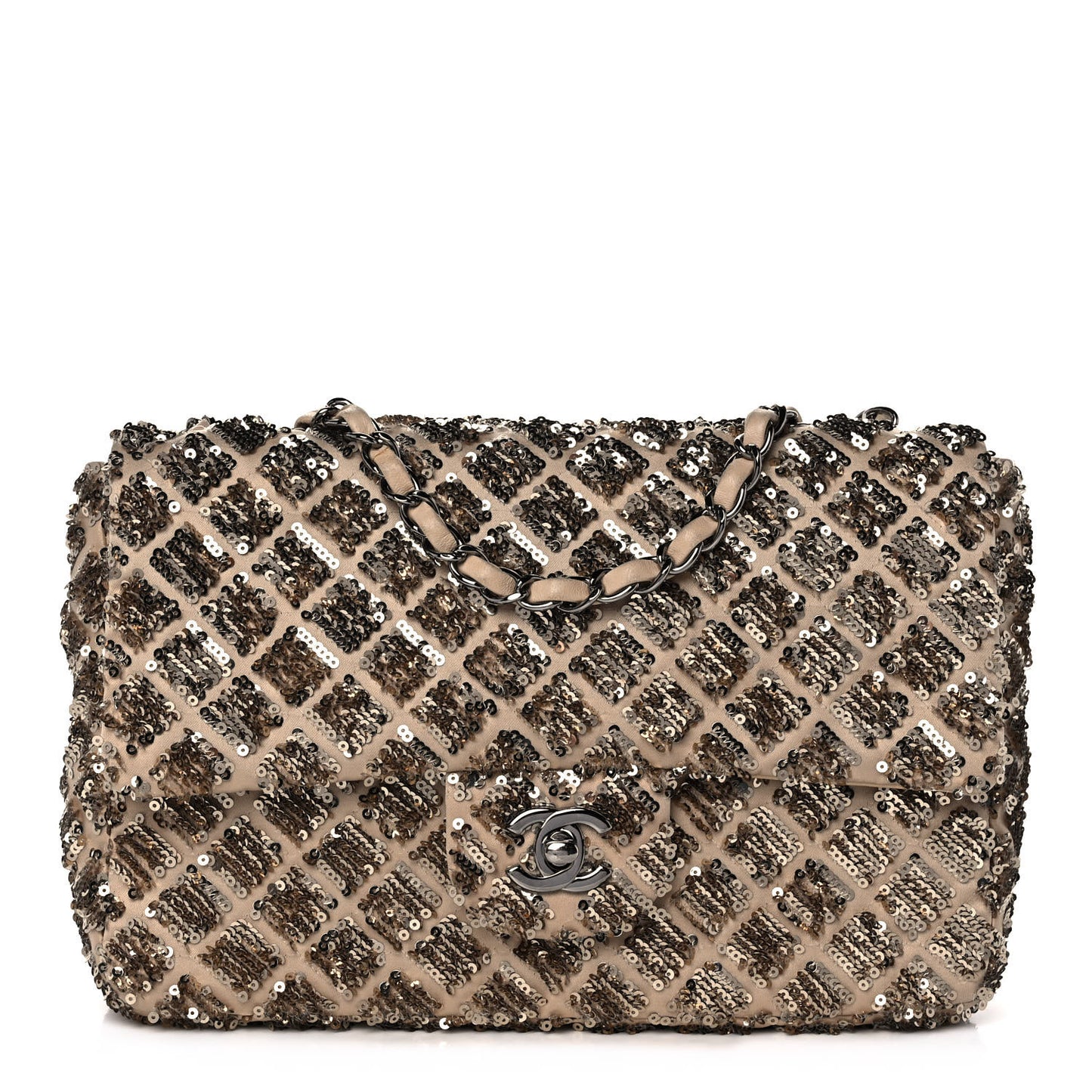 Sequin Quilted Medium Single Flap Gold