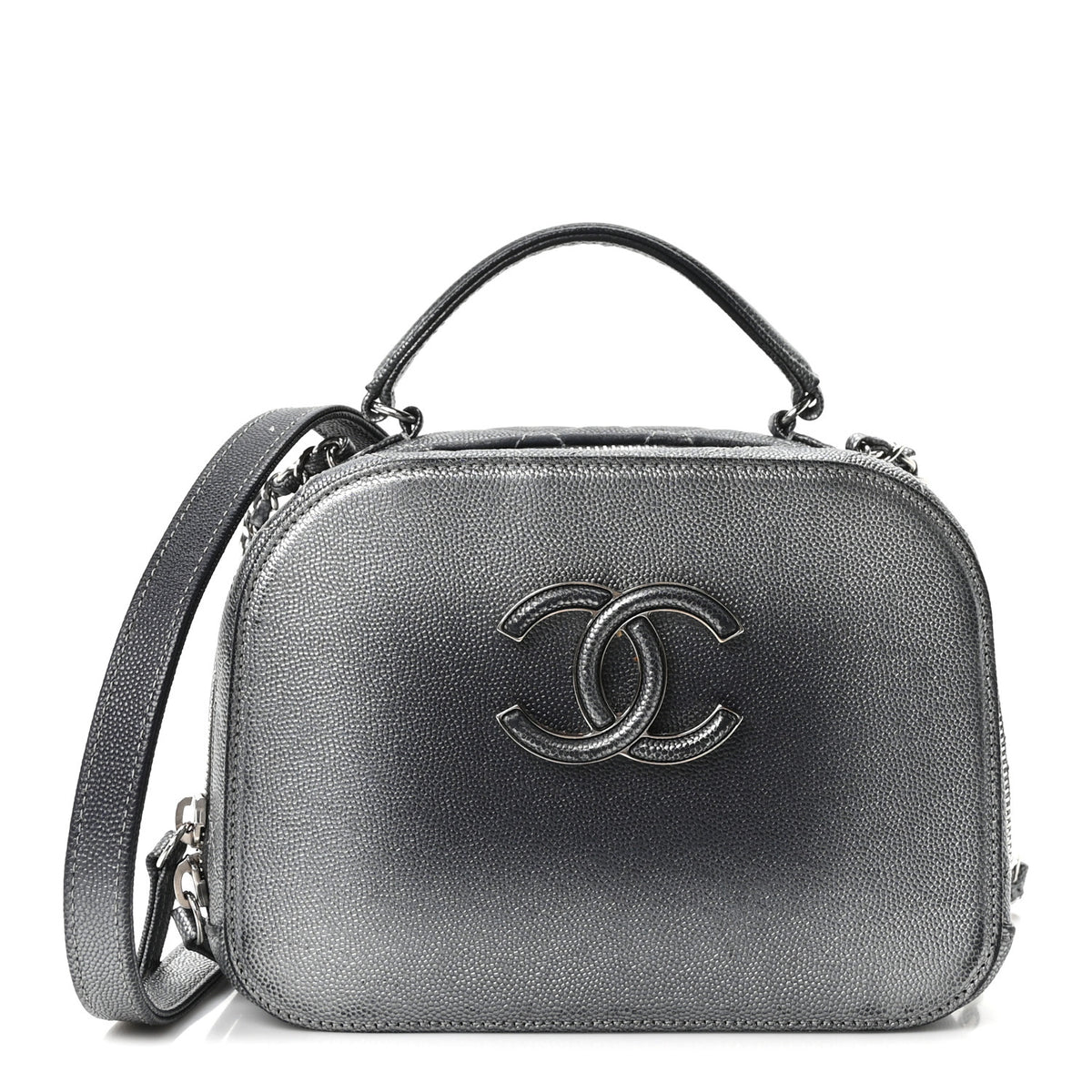 Chanel Metallic Caviar Small Coco Curve Vanity Bag Navy Blue Silver 1 of 9