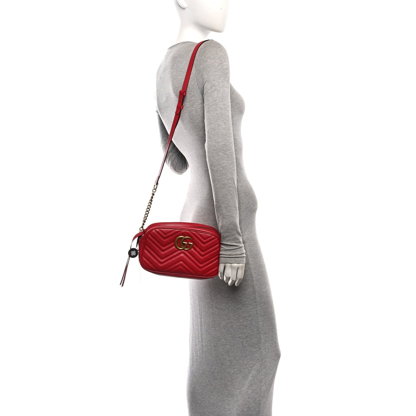 Calfskin Matelasse Small GG Marmont Chain Shoulder Bag Hibiscus Red