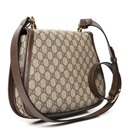 Gucci GG Supreme Monogram Textured Dollar Calfskin Medium Blondie Shoulder Flap Bag Beige Ebony New Acero 3 of 11