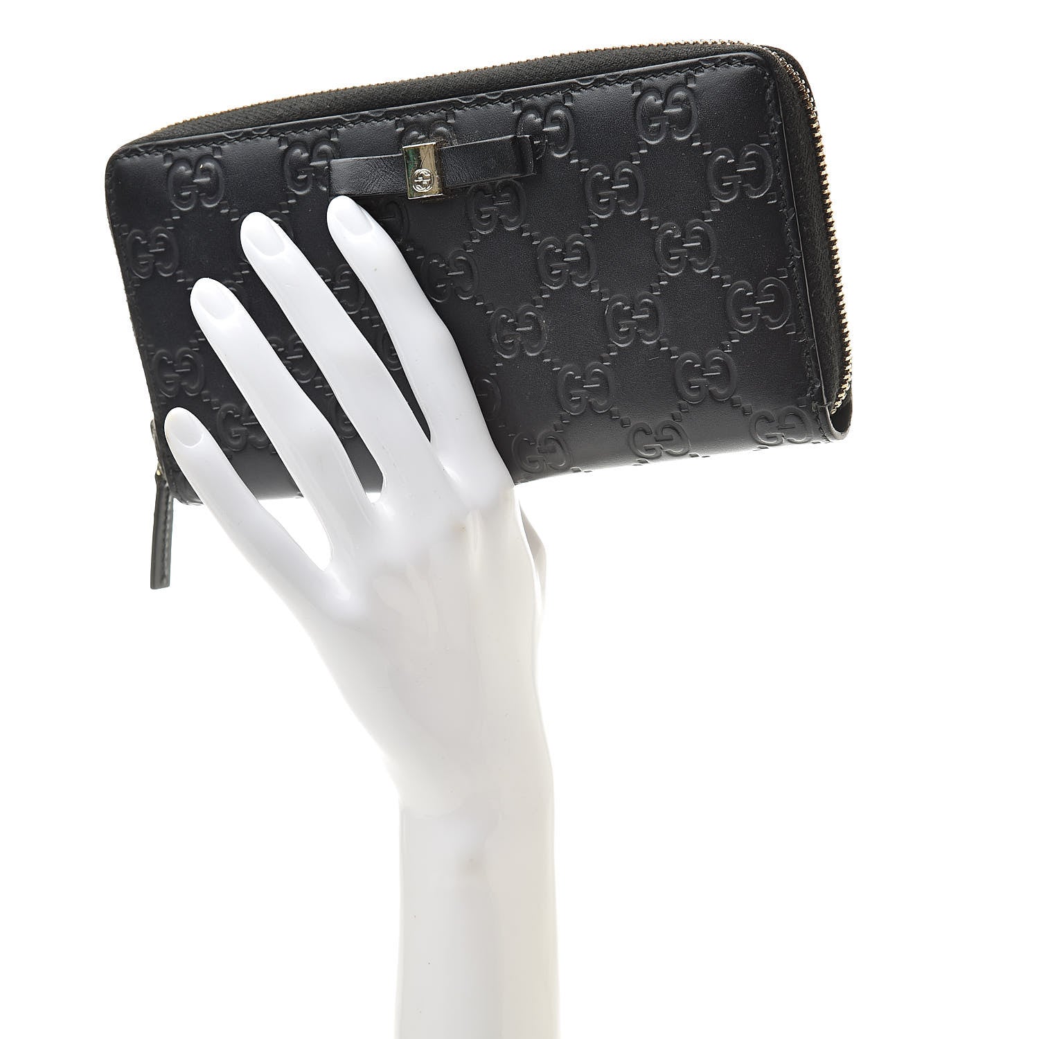 Gucci Guccissima Bow Zip Around Wallet Black 2 of 15