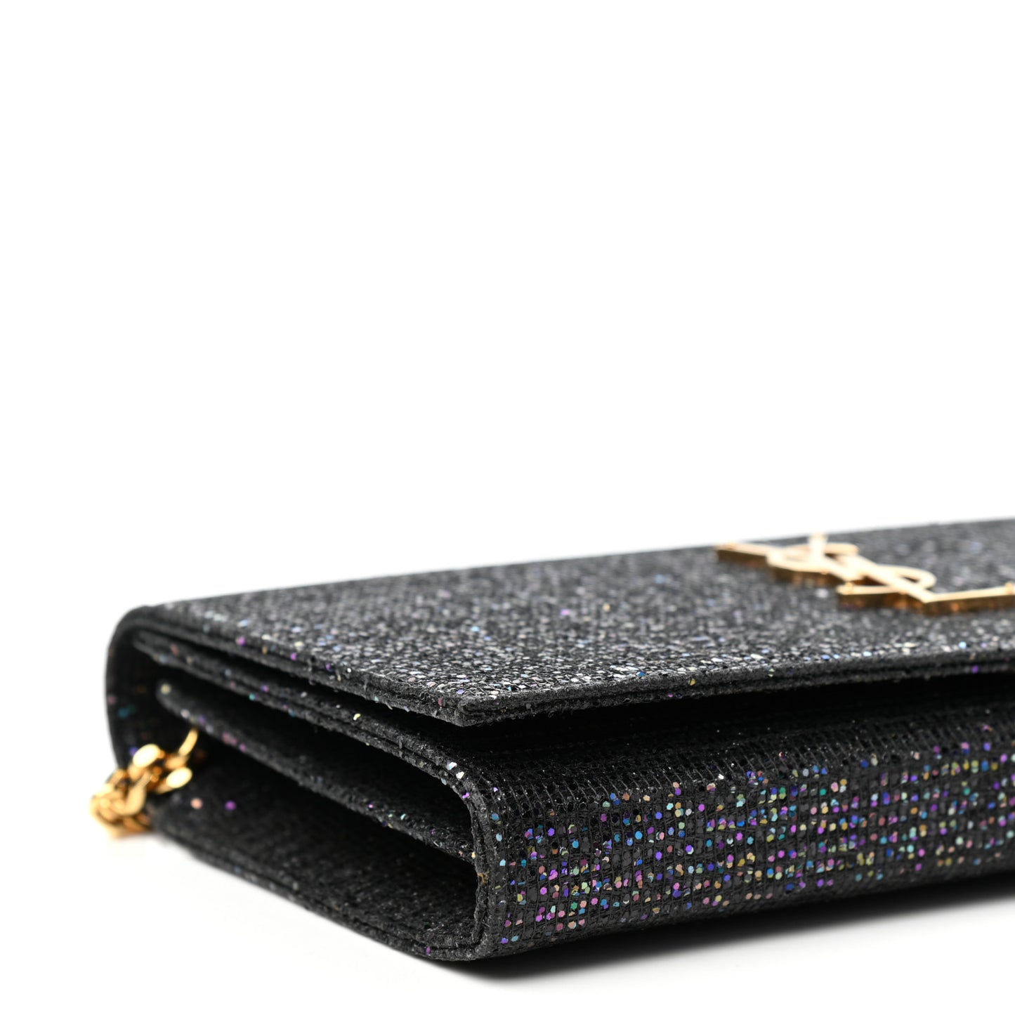 Glitter Classic Monogram Chain Wallet Black Multicolor