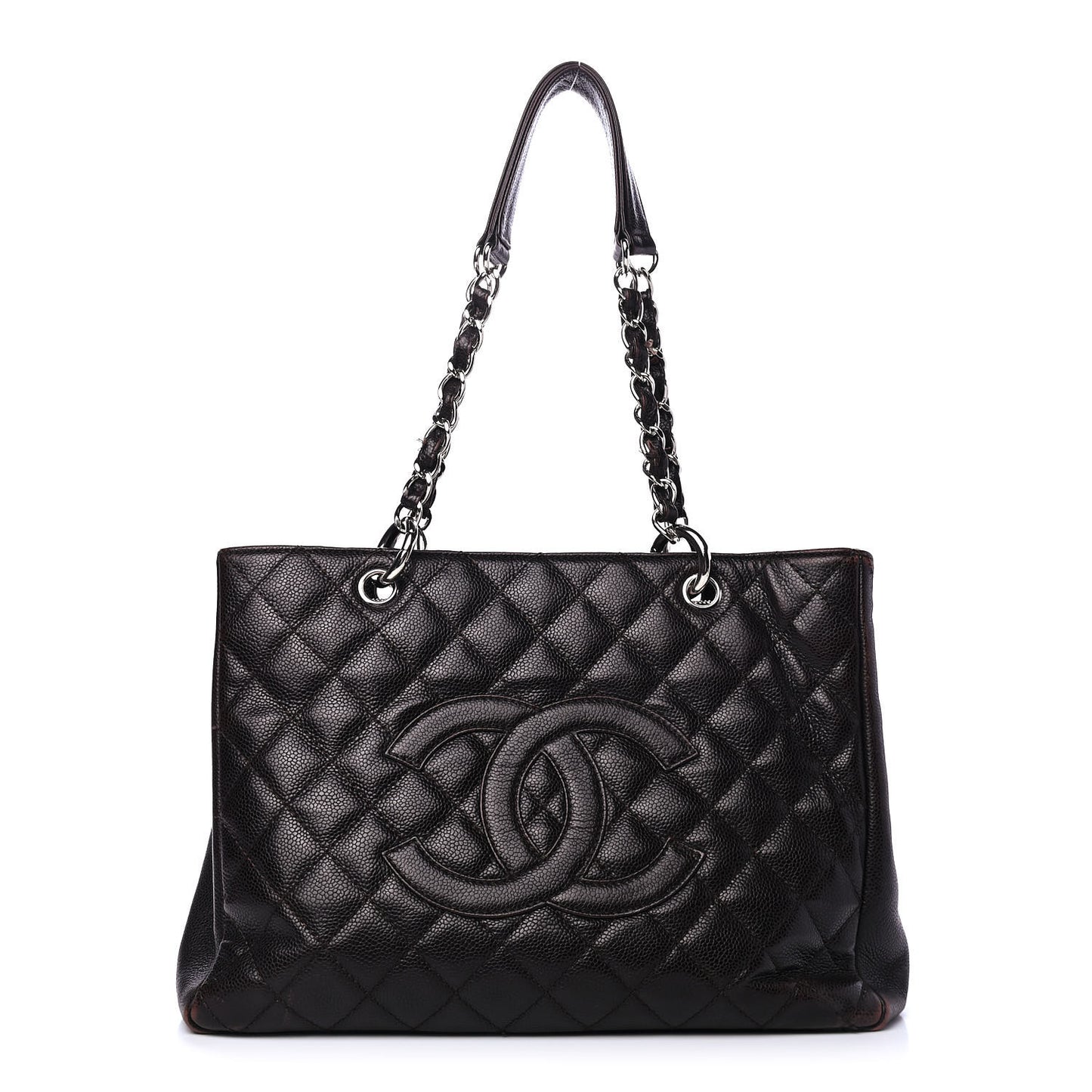 Caviar Quilted Grand Shopping Tote GST Dark Brown