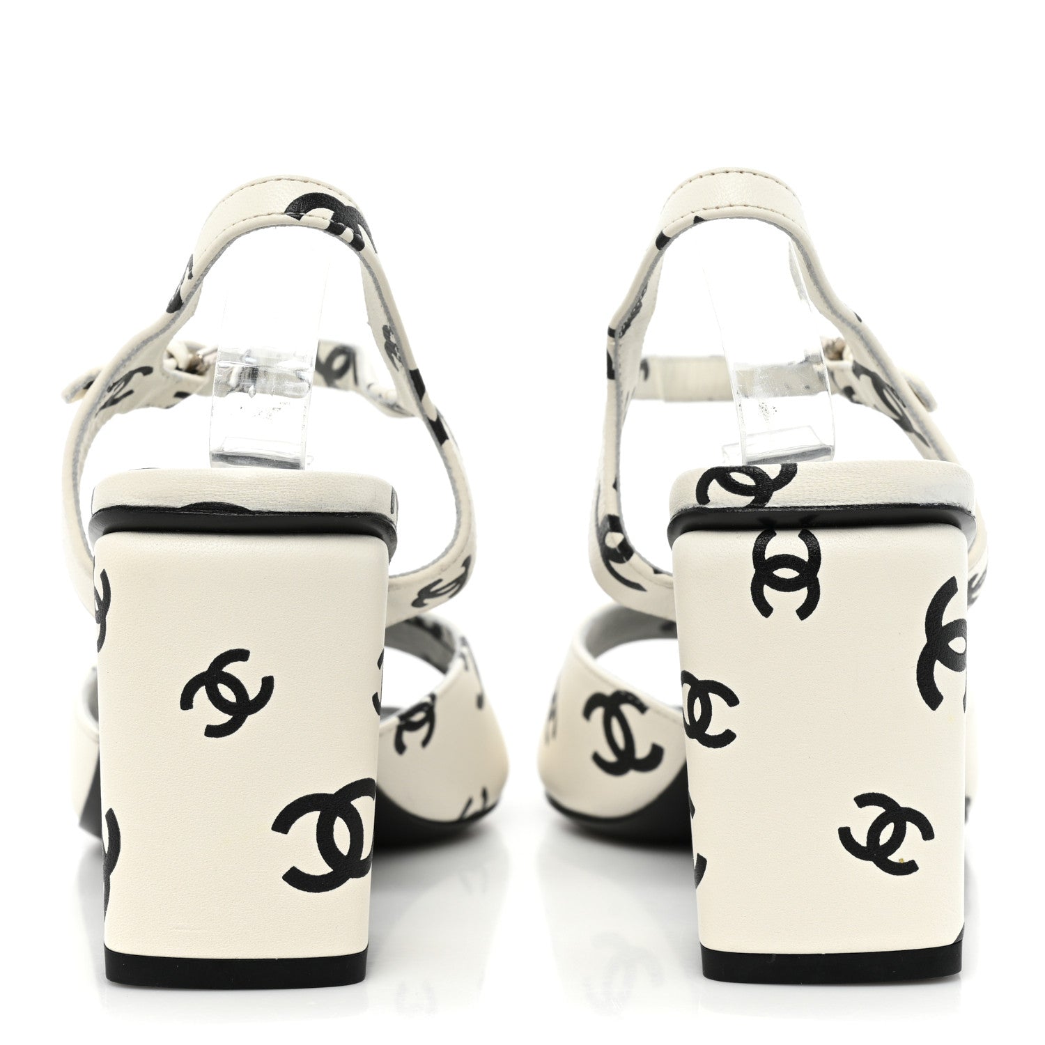 Chanel Lambskin Printed Coco Beach Sandals 37 White Black 4 of 10