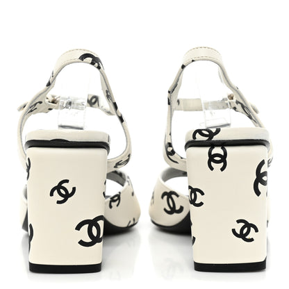 Chanel Lambskin Printed Coco Beach Sandals 37 White Black 4 of 10