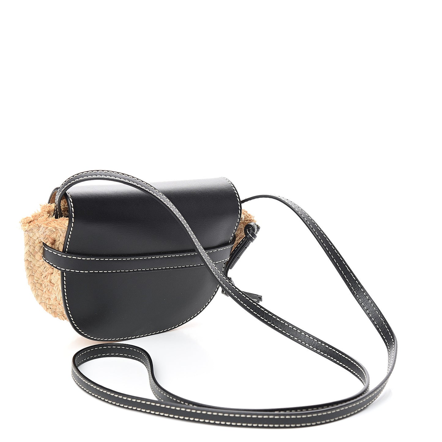 Calfskin Raffia Mini Gate Crossbody Bag Natural Black
