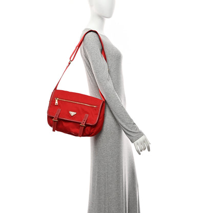 Prada Tessuto Nylon Saffiano Messenger Bag Red 2 of 12