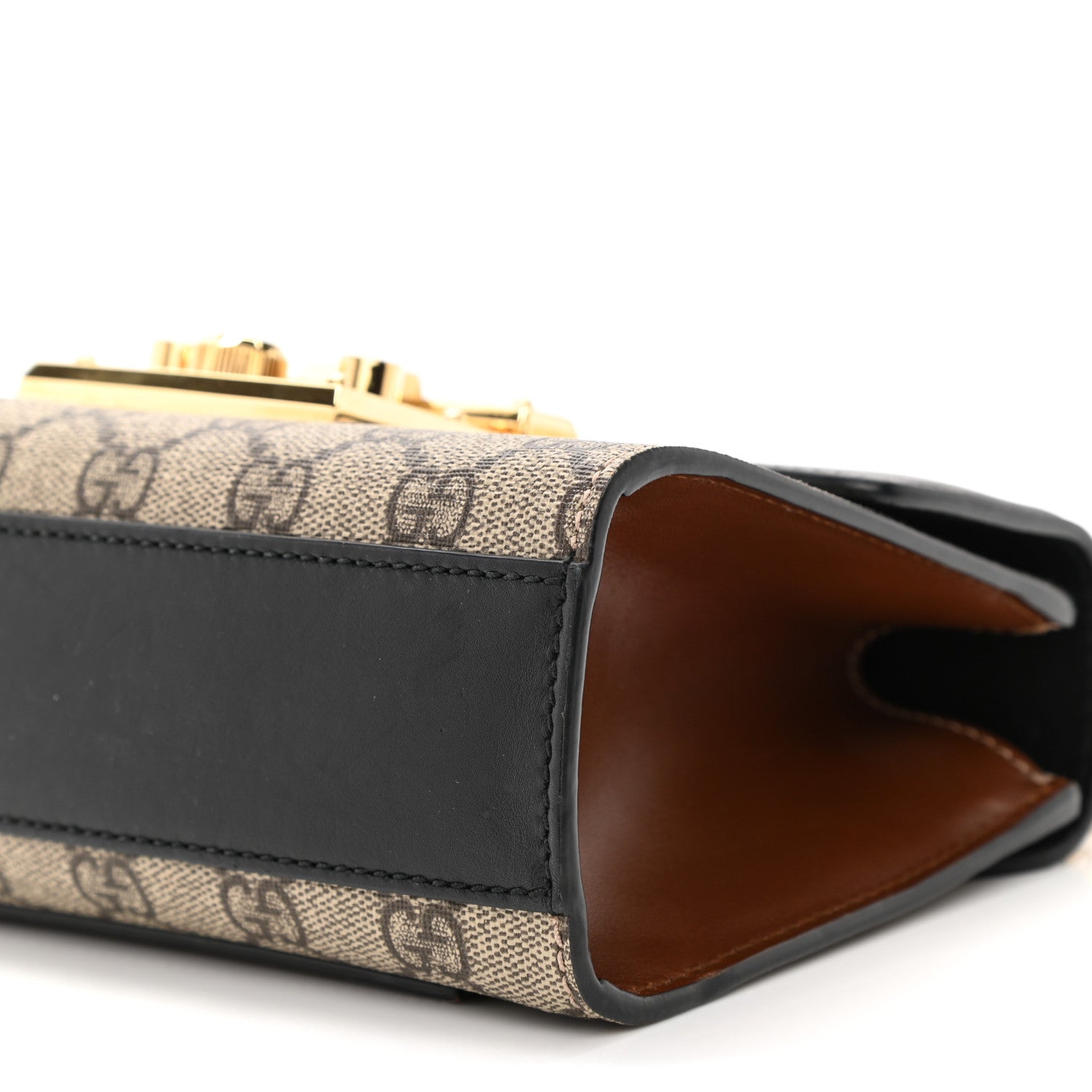 Gucci GG Supreme Monogram Calfskin Small Padlock Shoulder Bag Beige Black Cuir 10 of 15