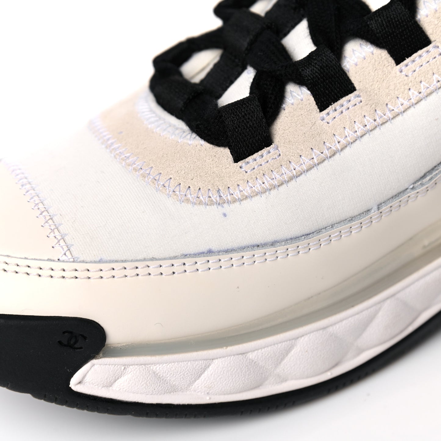 Velvet Calfskin Mixed Fibers CC Sneakers 39 Ivory Black