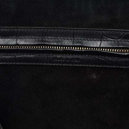 Celine Crocodile Embossed Calfskin Medium Phantom Luggage Black 6 of 11