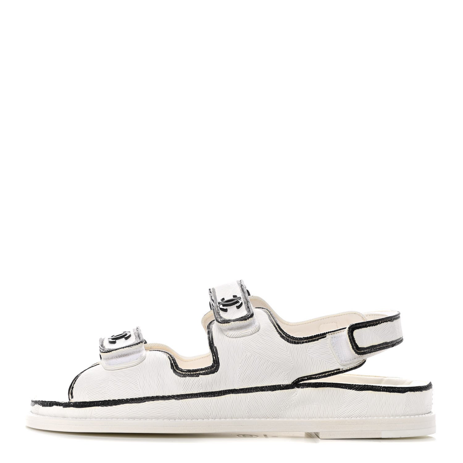 Chanel Printed Calfskin Velcro Dad Sandals 41 White Black 1 of 10