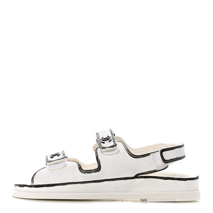 Chanel Printed Calfskin Velcro Dad Sandals 41 White Black 1 of 10