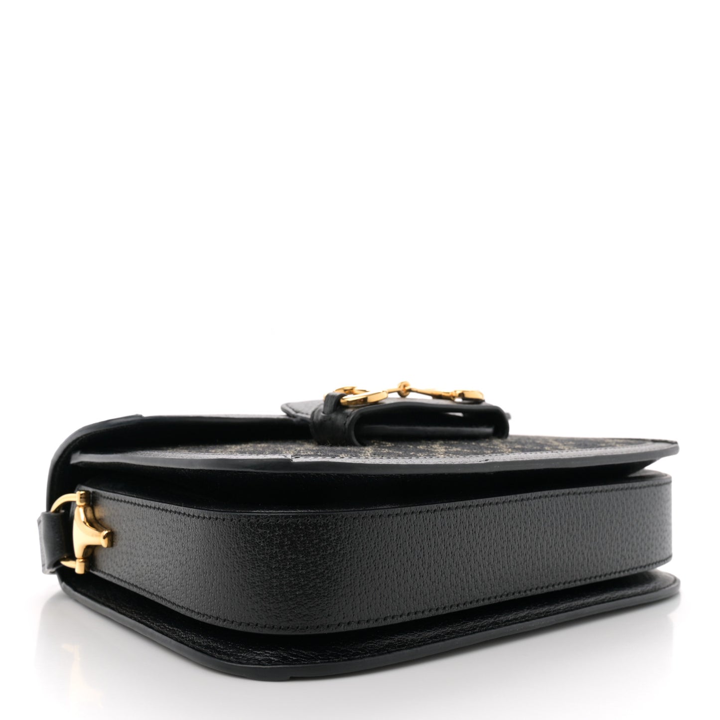 Jacquard Black Denim GG Monogram Textured Dollar Calfskin Horsebit 1955 Shoulder Bag Black Ivory